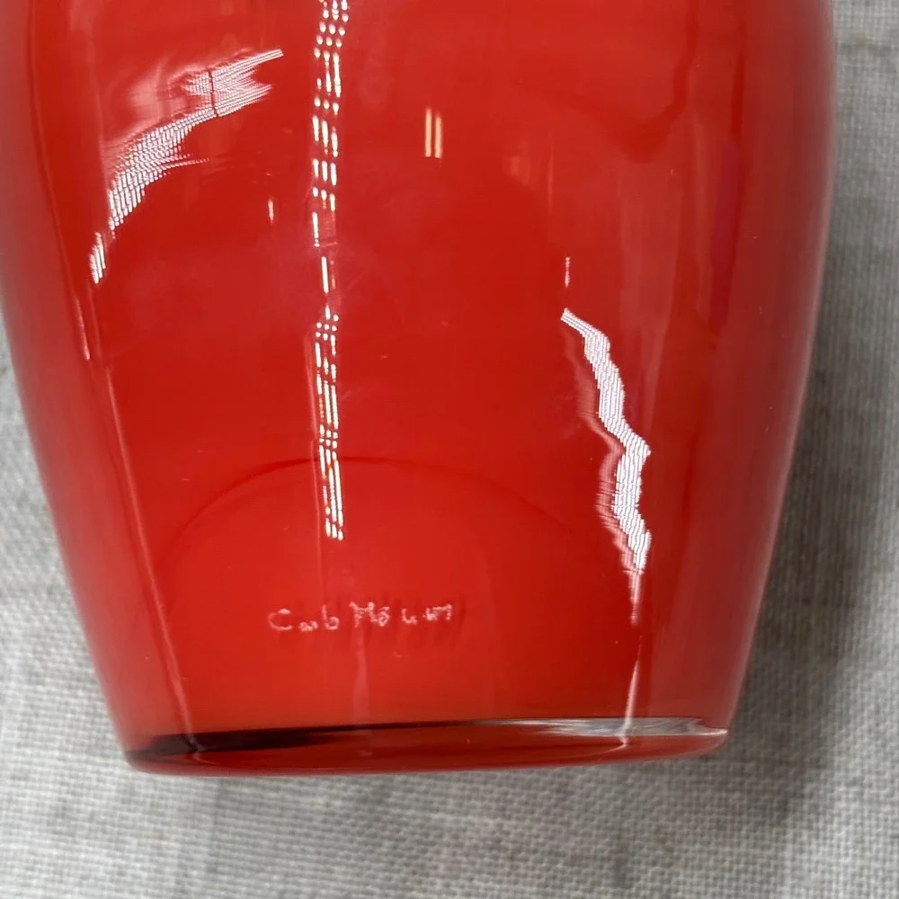 Carlo Moretti Murano Italy Orange Red Cased Glass Bud Vase MCM Signed 5